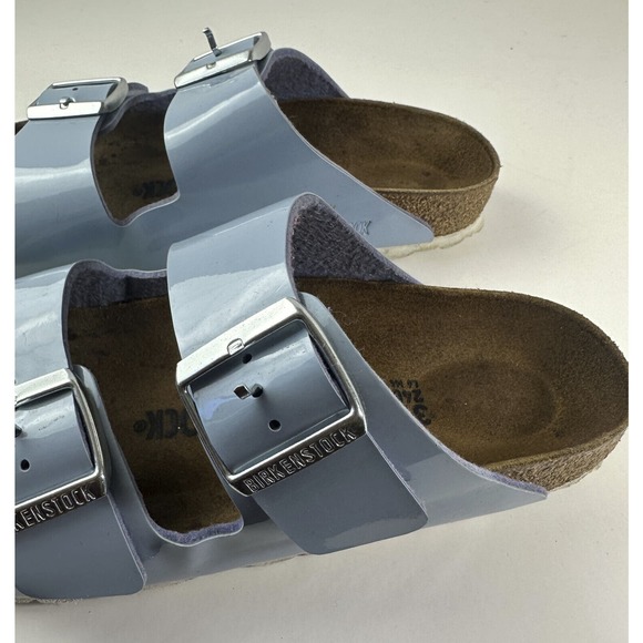 Birkenstock Arizona Big Buckle Birko-Flor Patent Dove Blue Size 37 US Women's 6 - Picture 3 of 11